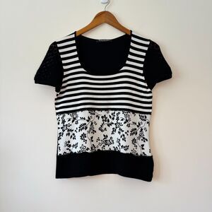 Betty Barclay Black and White Striped Floral Shirt Size 8